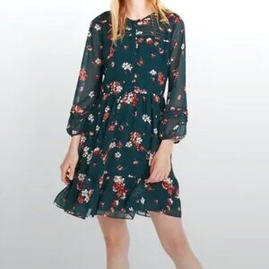 Floral Green Sheer-Sleeve Ruffle Dress, Spruce Blossom Madewel